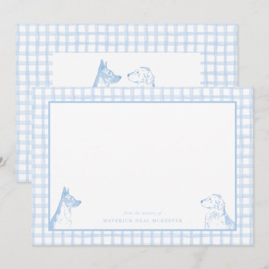 Gingham Dog Baby Boy | Kwekerij van Stationery Bedankkaart (Voorkant / Achterkant)