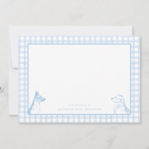 Gingham Dog Baby Boy   Kwekerij van Stationery Bedankkaart