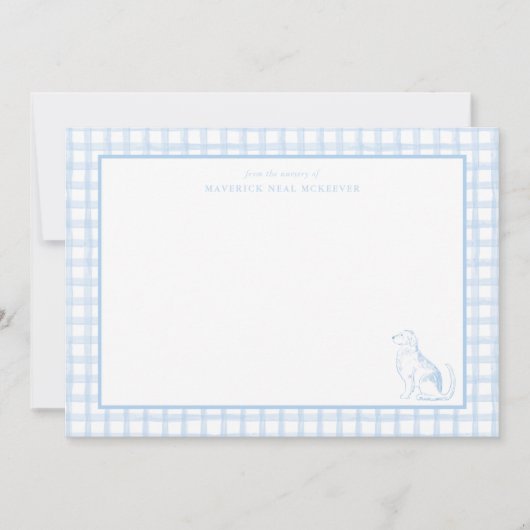 Gingham Dog Baby Boy | Nursery of Stationery Bedankkaart (Voorkant)