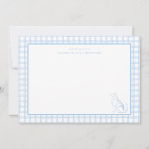 Gingham Dog Baby Jongen Kinderkamer Briefpapier Bedankkaart