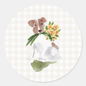 Gingham Dog Flowers Waterverf Art Sweet Ronde Sticker (Voorkant)
