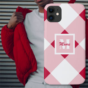 Gingham - Donkerrode en roze Roos kwartsroze telef Case-Mate iPhone Case