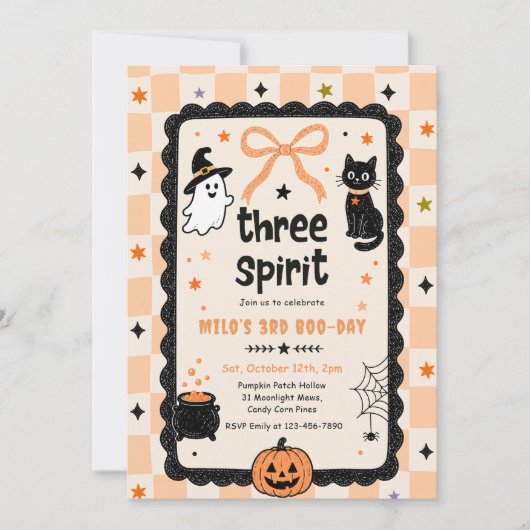 Gingham Drie of Spirit Halloween Verjaardagsfeestj Kaart (Voorkant)