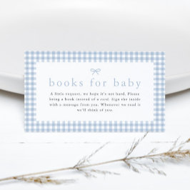 Gingham Dusty Blue Boys Boeken voor Baby shower Informatiekaartje