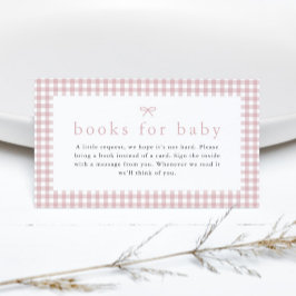 Gingham Dusty Pink Girls Boeken voor Baby shower Informatiekaartje