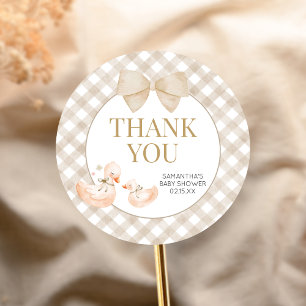 Gingham Dwaas Ganzen Baby Shower Ronde Sticker