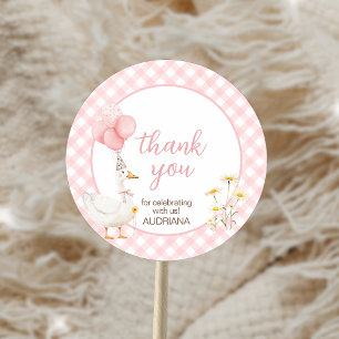 Gingham Dwaas Ganzen Verjaardagsfeestje Ronde Sticker