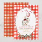 Gingham Dwaze Gans 1e Verjaardag Winter Kerstmis  Kaart (Voorkant / Achterkant)
