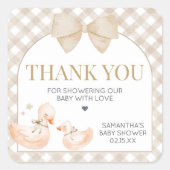 Gingham Dwaze Gans Baby Shower Vierkante Sticker (Voorkant)