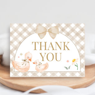 Gingham Dwaze Gans Babyshower Bedankkaart