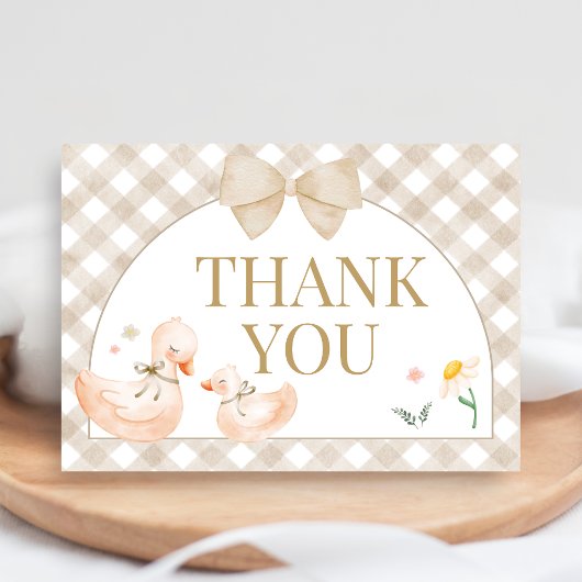 Gingham Dwaze Gans Babyshower Bedankkaart