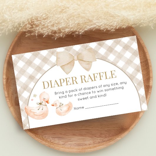 Gingham Dwaze Gans Babyshower Luiers Raffle Informatiekaartje
