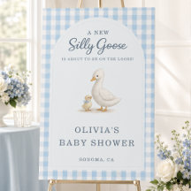 Gingham Dwaze Gans Blauwe Jongen Baby Shower Welko