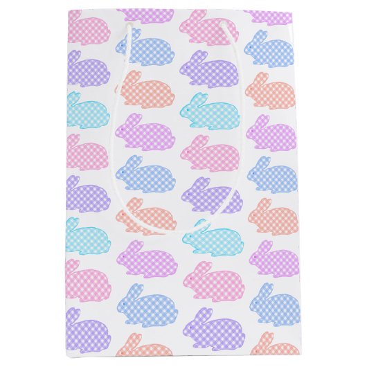 Gingham Easter Bunny Pattern Medium Cadeauzakje (Voorkant)