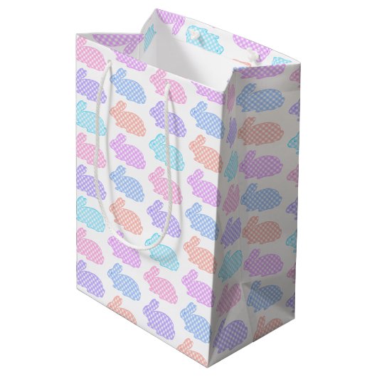 Gingham Easter Bunny Pattern Medium Cadeauzakje (Achterkant Gekanteld)