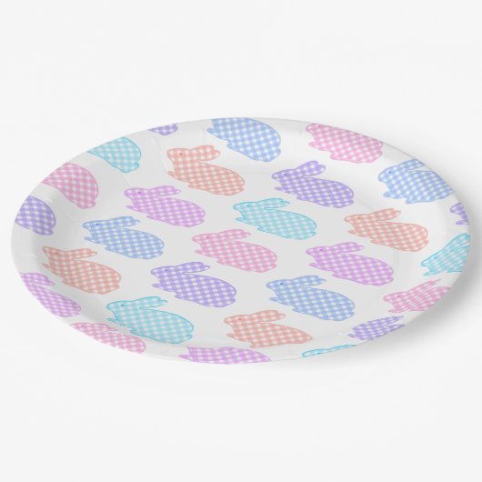 Gingham Easter Bunny Pattern Papieren Bordje (Gekanteld)