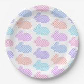 Gingham Easter Bunny Pattern Papieren Bordje (Voorkant)