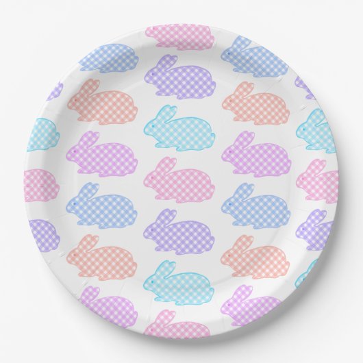 Gingham Easter Bunny Pattern Papieren Bordje (Voorkant)
