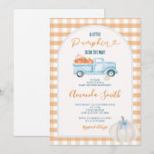 Gingham een beetje pompoen Herfst truck Baby showe Kaart (Voorkant / Achterkant)