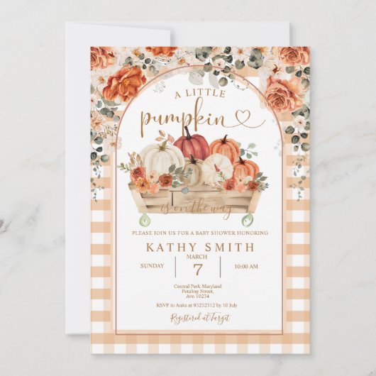 Gingham Een beetje pompoen is op weg naar het Baby Kaart (Voorkant)