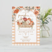 Gingham Een beetje pompoen is op weg naar het Baby Kaart (Staand voorkant)