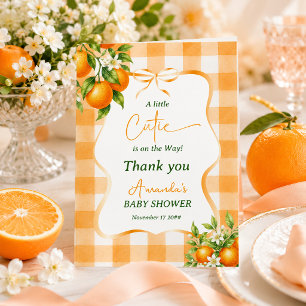 Gingham Een Klein Schattig Oranje Babyfeest Bedankkaart