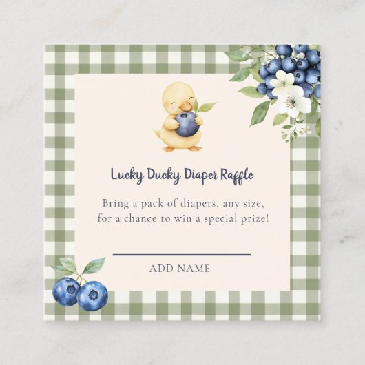 Gingham Eend Baby Shower Luier Raffle Kaart (Voorkant)