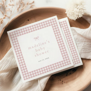 Gingham Eenvoudige Strik Stof Roze Meisjes Baby Sh Servet