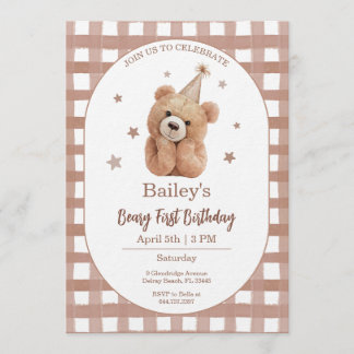 Gingham eerste verjaardag Beary Kaart