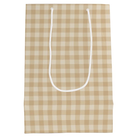 Gingham Elegant Cream Pattern - Gift Bag Medium Cadeauzakje (Achterkant)