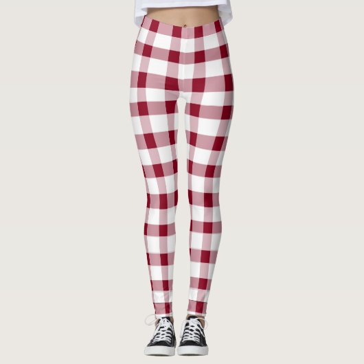 Gingham Elegant Kerst Patroon Rood Wit Leggings (Voorkant)