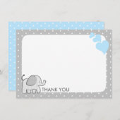 Gingham Elephant Baby Blauw en Grijs Dank u Bedankkaart (Voorkant / Achterkant)
