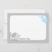 Gingham Elephant Baby Blauw en Grijs Dank u Bedankkaart (Voorkant)