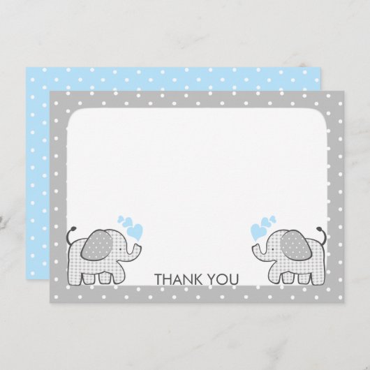 Gingham Elephant Baby Boy Twins Bedankt (Voorkant / Achterkant)