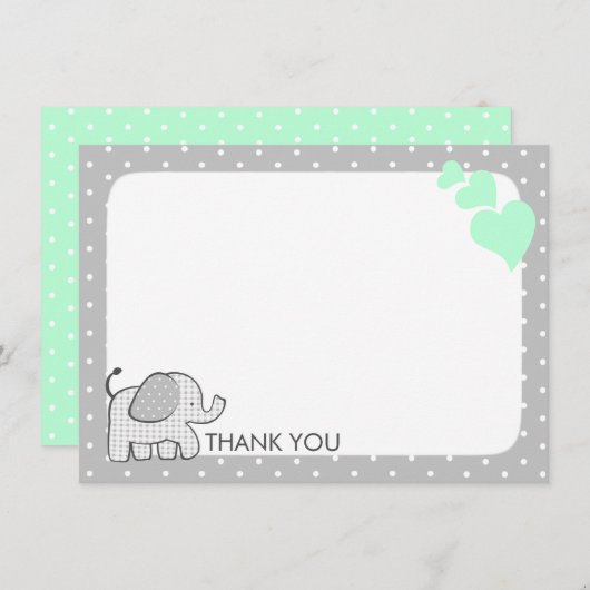 Gingham Elephant Mint Green Baby Bedankt (Voorkant / Achterkant)