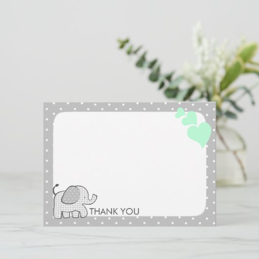 Gingham Elephant Mint Green Baby Bedankt (Staand voorkant)