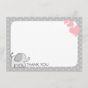 Gingham Elephant Pink Baby Bedankt