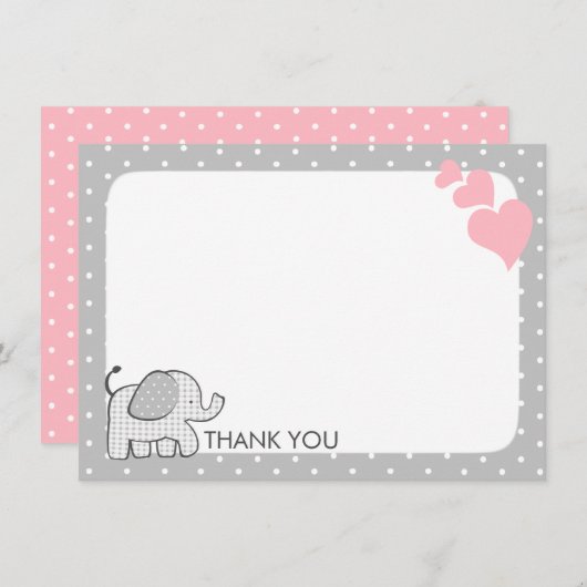 Gingham Elephant Pink Baby Bedankt (Voorkant / Achterkant)