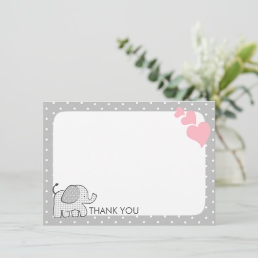 Gingham Elephant Pink Baby Bedankt (Staand voorkant)
