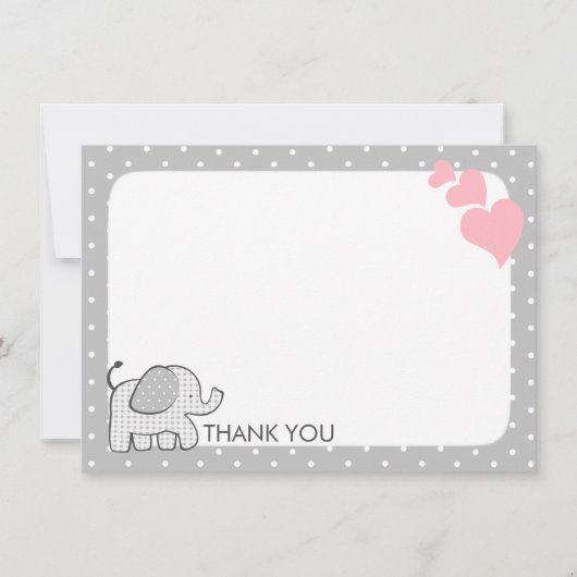 Gingham Elephant Pink Baby Bedankt (Voorkant)