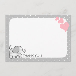 Gingham Elephant Pink Baby Hartelijk dank Bedankkaart