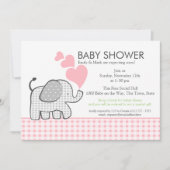 Gingham Elephant Pink Baby shower Kaart (Voorkant)