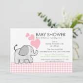 Gingham Elephant Pink Baby shower Kaart (Staand voorkant)