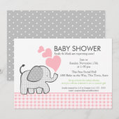 Gingham Elephant Pink Baby shower Kaart (Voorkant / Achterkant)