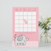 Gingham Elephant Pink Bingo Kaart (Staand voorkant)