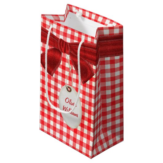 Gingham en Bow Klein Cadeauzakje (Voorkant Gekanteld)