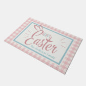 Gingham en Bunny oren gelukkig Pasen gepersonalise Deurmat (Schuin)