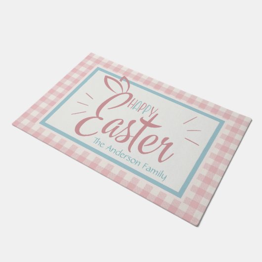 Gingham en Bunny oren gelukkig Pasen gepersonalise Deurmat (Schuin)