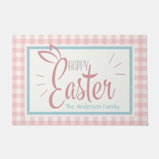 Gingham en Bunny oren gelukkig Pasen gepersonalise Deurmat (Voorkant)