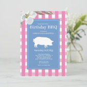 Gingham en Pig Pink Birthday Kaart (Staand voorkant)